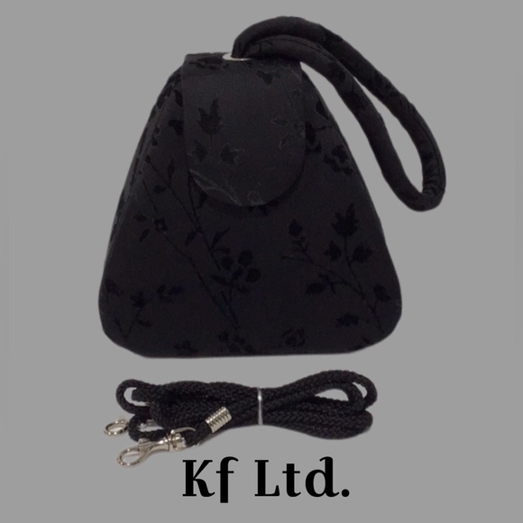 Kf Ltd. Black Velour Flocked Evening Bag w/Loop Handle & Braided Crossbody Strap - Picture 1 of 10